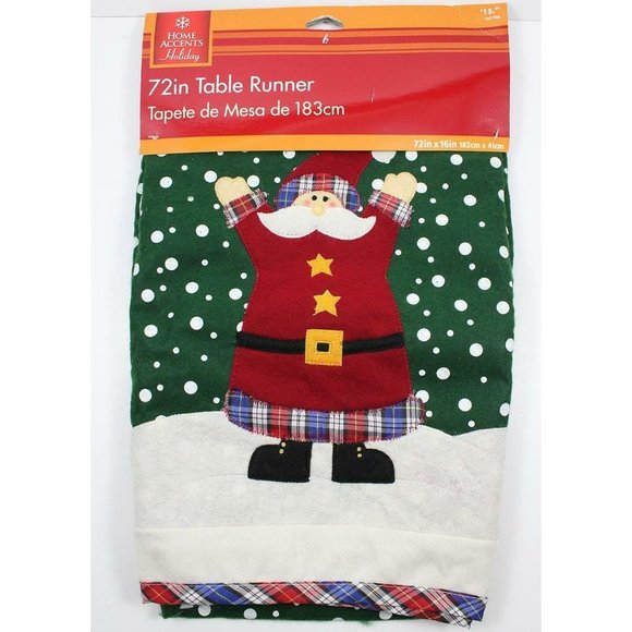 Home Accents Holiday 72x16in Felt & Gingham Table Runner w/Santa Applique NEW - Picture 1 of 3